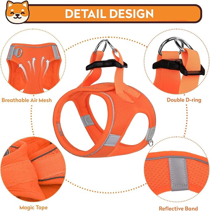 Dog Harness with Leash Set, No-Pull Step-in Reflective Pet Harness with 1 Leash Clips, Adjustable Soft Padded Easy Walk Dog Vest for Small Medium Large Dogs, Cats(Bright Orange, Large)