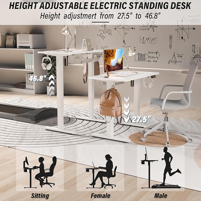 Kingant Standing Desk Height Adjustable Small Electric Stand Up Desks [35 x 20 Inch] - Ergonomic Sit Stand Desk Rising Desks for Home Office Computer Desk Stand Desk Workstation with Cable Management