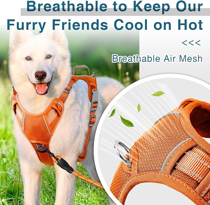 BARKBAY Dog Harness No Pull with ID Tag Pocket - Heavy Duty, Reflective, Easy Control for Large Dogs(Orange,XL)
