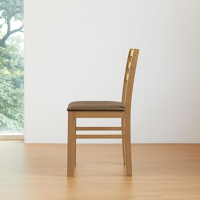 Livinia Seattle Modern Farmhouse Kitchen Dining Room Chair Set of 2, Solid Wood Fabric Upholstered Cushion Seat Wood Ladder Back Chairs (Natural)