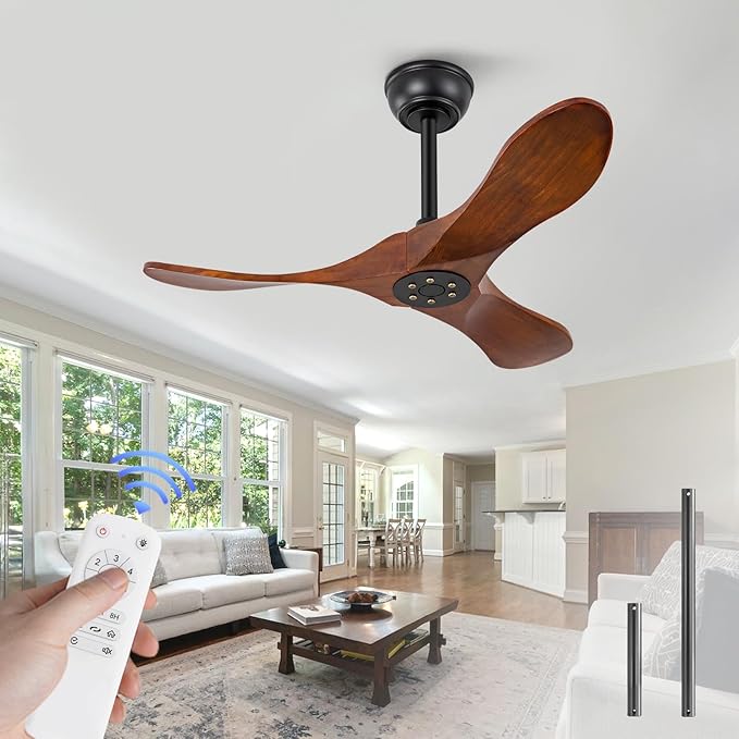 36 Inch Solid Wood Ceiling Fan with Remote,Ceiling Fan no Light,6 Speeds,Noiseless,Reversible DC Motor,Modern Ceiling Fans without Lights for Living Room Bedroom Farmhouse,Patios