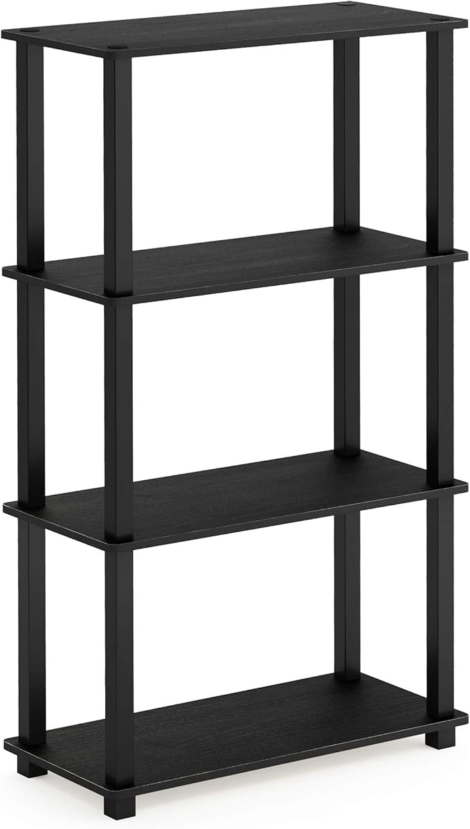 Furinno Turn-N-Tube 4-Tier Multipurpose Shelf Display Rack, Square Tube, Americano/Black
