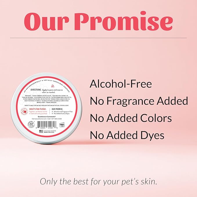 SKOUT'S HONOR Prebiotic Pet Balm - 100% Natural and Made w/Manuka Honey to Promote Healing of Your pet's paw Pads and Nose, Soothes Dry, Itchy Paws and Noses - Safe for Cats and Dogs, 2oz