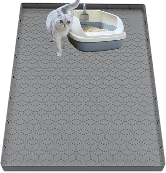 Cat Litter Mat for Litter Box, Silicone Large Cat Litter Trapping Mat - 40x28 in, Waterproof & Non-Slip, Durable & Easy Clean, Gray