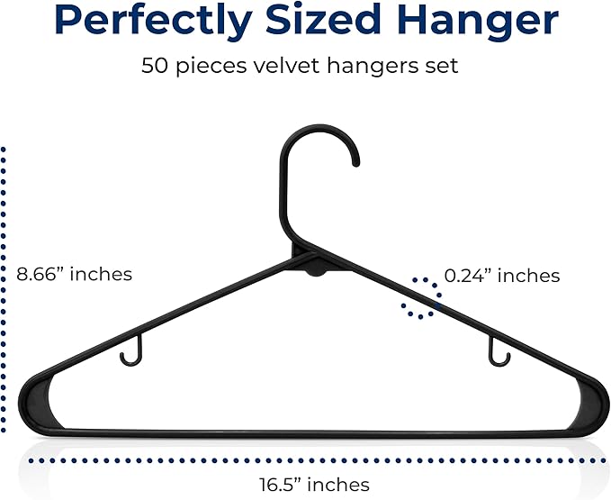 SereneLife 50 Pack Plastic Hangers, Non-Slip, Space-Saving Closet Organizers, Durable and Strong for Shirts, Sweaters, Hoodies, Kids Clothes & Dresses, Ultra-Thin, Lightweight