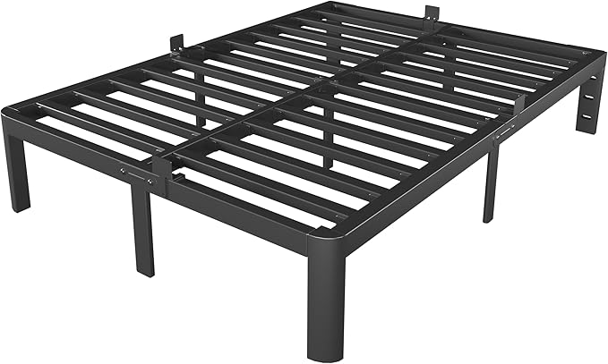 Black Queen Bed Frame 12 Inch, Metal Queen Size Bed Frame No Box Spring Needed, DIY Headboard Holes, Heavy Duty Steel Support 3500 LBS, Noiseless, Round Corner Leg, Storage Space, Easy Assembly