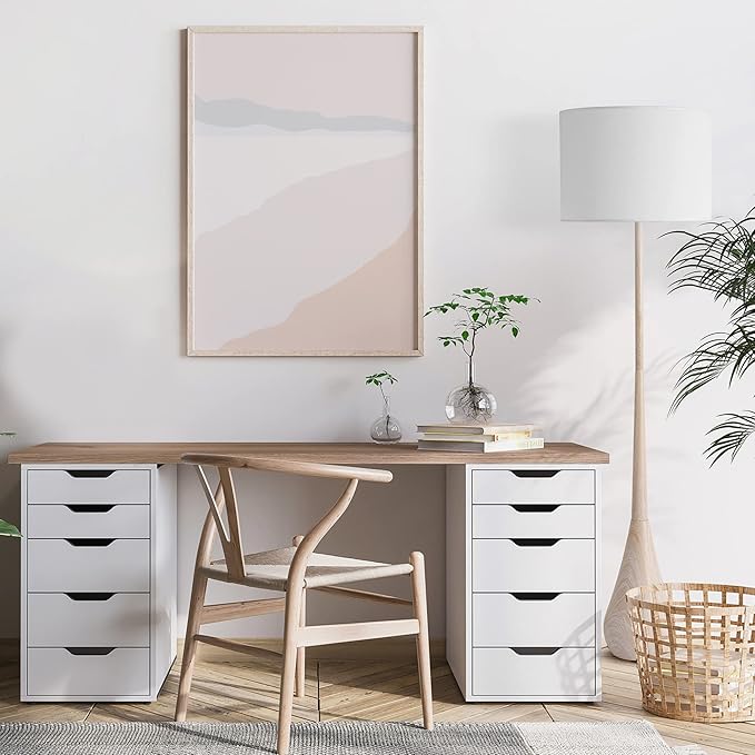 GLOBE Electric 65" Floor Lamp, Wood-Toned Finish, White Cotton Shade, Japandi Style, E26 Base, On/Off Rotary Switch, 5-Ft Cord, 52112