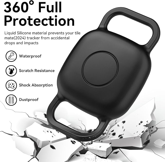 DDJ 2-Pack Dog Collar Holder for Tile Life360 Mate (2024) 2022 Tracker, Waterproof Silicone Anti Lost Tile Mate Tracker Case for Cat & pet Collars, Ultra Durable, Easy Installation, Lightweight, Black