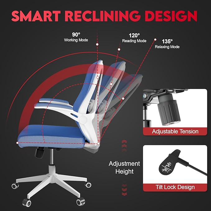 Ergonomic Office Chair - 400LB Comfy Desk Chairs with Adjustable Headrest and Lumbar Back Support, Mesh Computer Chairs with Wheels and Arms for Home Office, Study, Bedroom and Dorm (03blue)