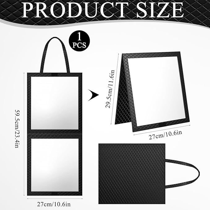 Foldable Travel Portable Full Length Mirror, Dance Bag Hanging Mirror, Full Body Mirror for Dance, Camping, Travel, Dance Competition Must Haves Backstage Folding Hanging Mirror (Black, 24*11 Inch)