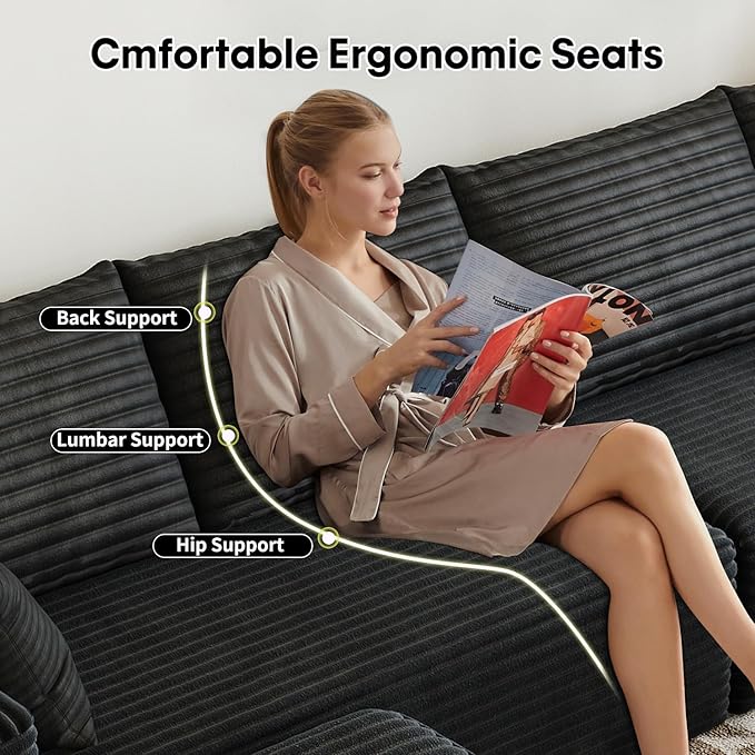 107.5" Cloud Modular Sectional Sofa Couch with L-Shape Chaise,Modern Minimalist Upholstered Couches for Living Room Bedroom,Deep Seat Corner Couch，No Assembly Required (Black,Left Facing Chaise)