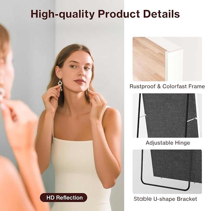 71"x26" Full Length Mirror with Stand, Lightweight & Easy to Move, Free-Standing Mirror for Dressing Room Bedroom, 3-in-1 Usage, Shatterproof Glassless Floor Mirror Kid & Pet Friendly (White)