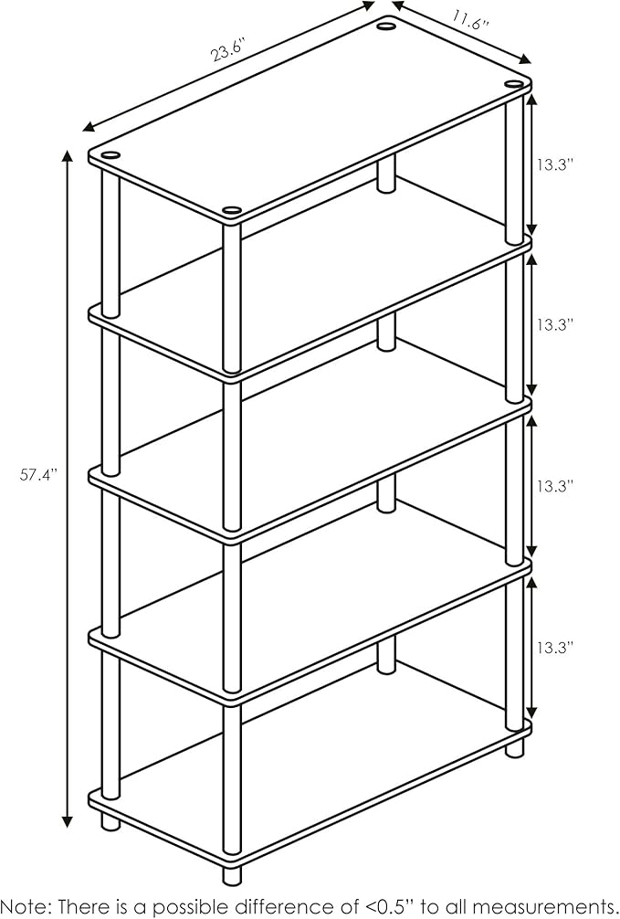 Furinno TURN-N-TUBE Storage Shelves, 5-Tier Book Shelf, Corner Shelf, Toolless Open Shelves, for Organization and Storage, Living Room, Garage, Home Office, Light Blue