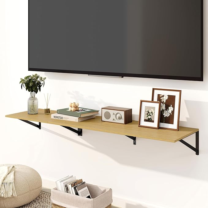 Fun Memories Floating Shelves for Wall, 12 Inch Deep Floating Shelves Set of 2, 16W x 12D Large Wall Shelf with Sturdy Metal Brackets for Living Room, Bathroom, Bedroom and Kitchen, Oak