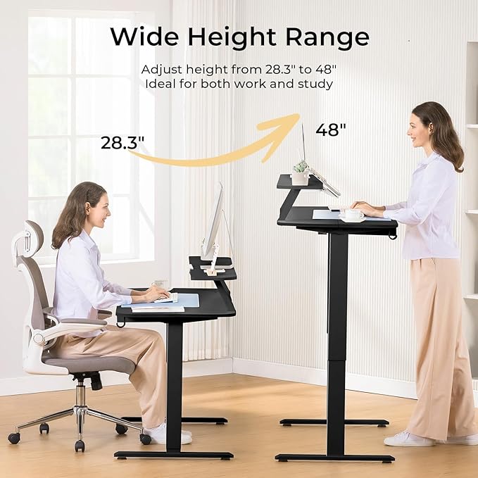 COMHOMA Electric Standing Desk with Drawers, 48 x 24'' Sit Stand up Desk with Monitor Stand, Laptop Stand, Height Adjustable Ergonomic Home Office Computer Desk with Memory Preset Controller (Black)