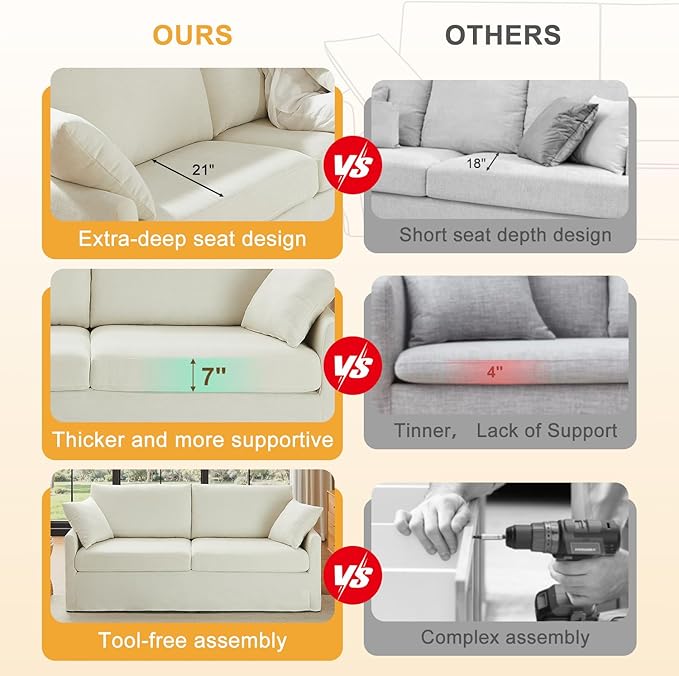 85" Chenille Sofa Couches for Living Room, 3 Seater Sofa with 2 Pillows, Modern Couches Tool-Free Setup, Comfy Oversized Loveseat with Medium Firm Cushions for Small Spaces, Apartment