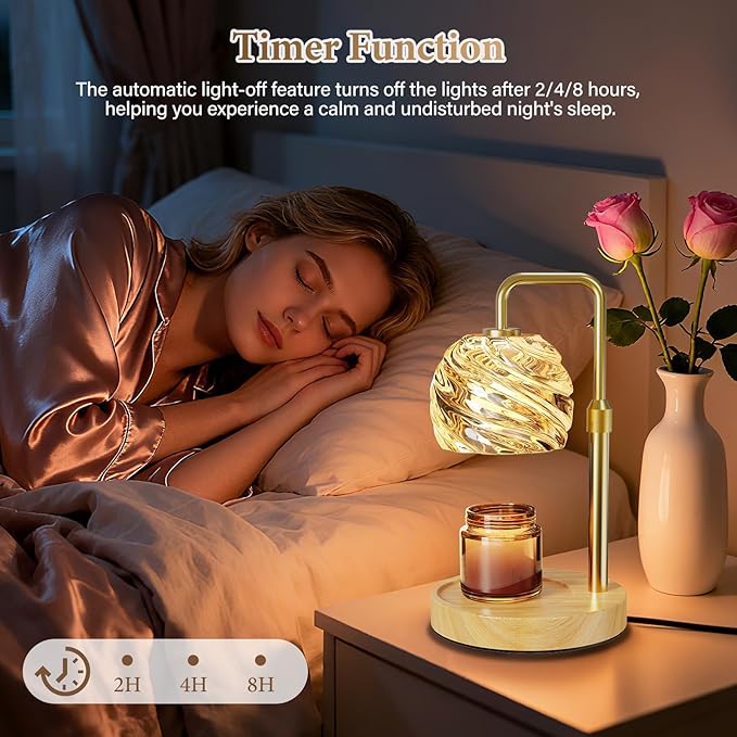WarmEmbrace Candle Warmer Lamp with Timer for Jar Candles - Dimmable, Height and Brightness Adjustable Electric Wax Warmer Gold, 2 Bulbs Included, House Warming Gift & Vintage Home Decor