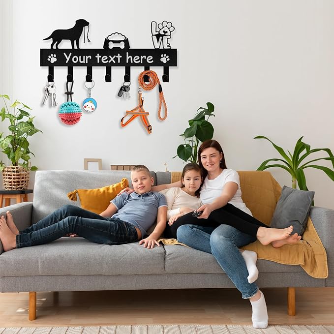 Personalized Dog Leash Holder for Wall - Dog Stuff Storage Organizer, Custom Name Key Holder Wall Mount, Metal Dog Leash Hooks for Wall Decorative, Key Rack Gift for Dog Lovers, Dog Room Decor