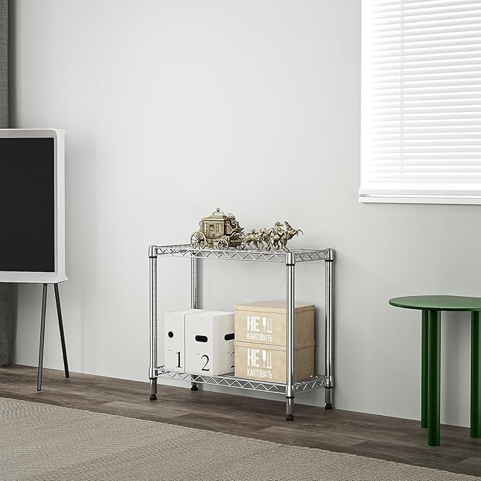 MZG 220 lbs 2 Tier Storage Rack Metal Wire Shelving Unit, Storage Standing Household Shelf Organizer for Laundry Bathroom Kitchen Pantry Closet Garage Utility Room, Chrome 11.8" D x 27.6" W x 23.4" H