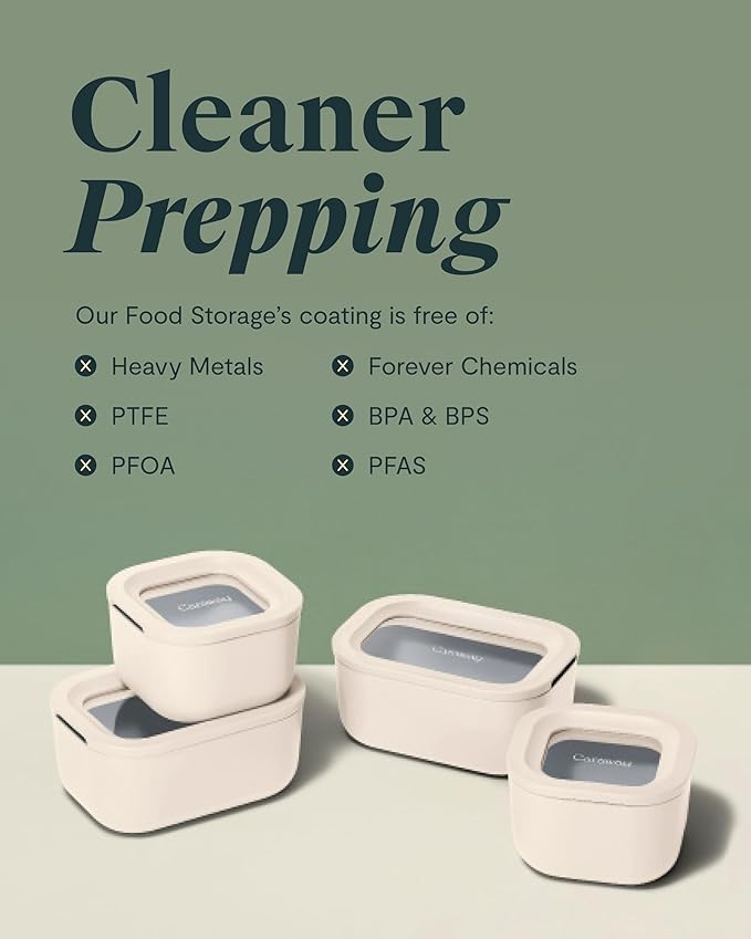 Caraway 2pc Glass Food Storage Set - 1.75 Cup Food Containers (2) - Non-Toxic Ceramic-Coated Glass - Air Release Technology - Compact & Stackable Design - Perracotta