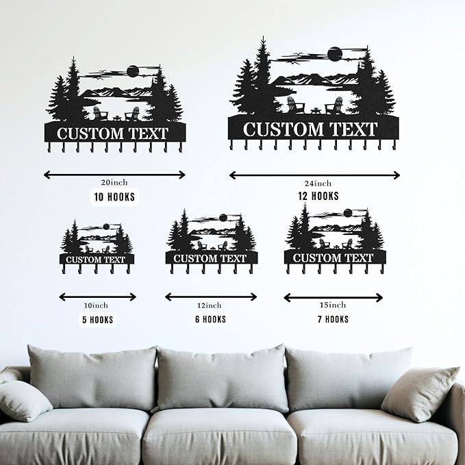 Personalized Key Holder for Wall, Custom Metal Forest Camp Cabin Key Hooks with Name, Metal Jacket Holder Hooks Organizer Rack, Coat Hanger Decor for Kitchen, Entryway, Hallway