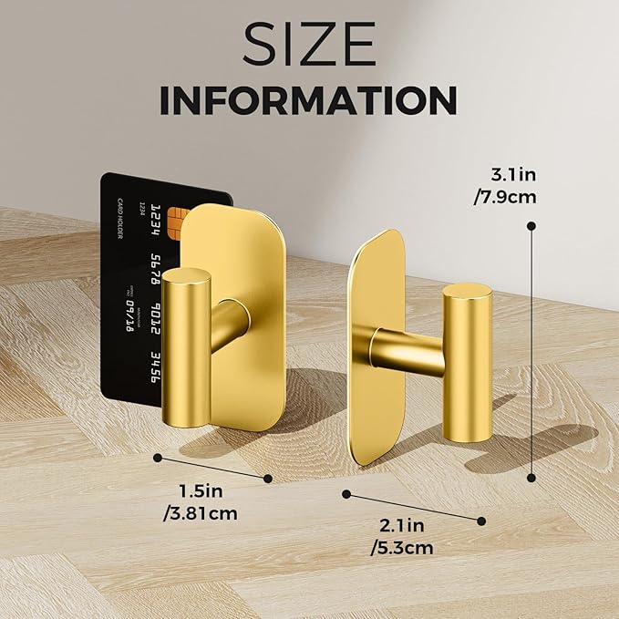 Adhesive Towel Hooks for Shower,Waterproof Heavy Duty Bathroom Hooks,Wall Mounted Sticky Hangers for Coats/Aprons/Robes,No Drilling(Gold,4 Pack)