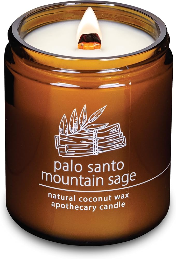Hemlock Park Crackling Wood Wick Candle Handcrafted with Natural Coconut Wax (Standard 8 oz, Palo Santo Mountain Sage)
