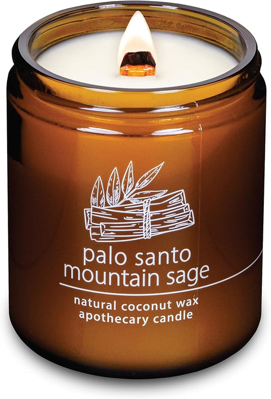 Hemlock Park Crackling Wood Wick Candle Handcrafted with Natural Coconut Wax (Standard 8 oz, Palo Santo Mountain Sage)