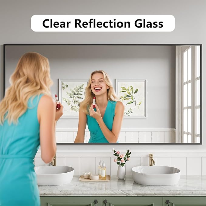 Koonmi Bathroom Mirror 36x71 Matte Black Bathroom Wall-Mounted Mirrors, Modern Rectangle Vanity Mirror, HD Tempered Glass, Aluminum Alloy Frame Allow to Hang Horizontally or Vertically