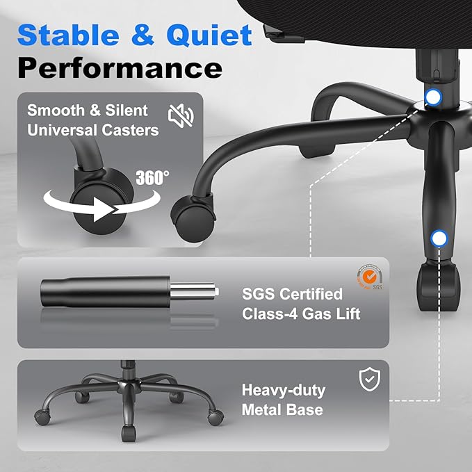 ZZH Ergonomic Office Chair, High Back Home Desk Chair with Adjustable Lumbar Support, Headrest, Flip-Up Arms, 90-135° Tilt Lock and Wide Cushion, Big and Tall Mesh Computer Seating with Wheels