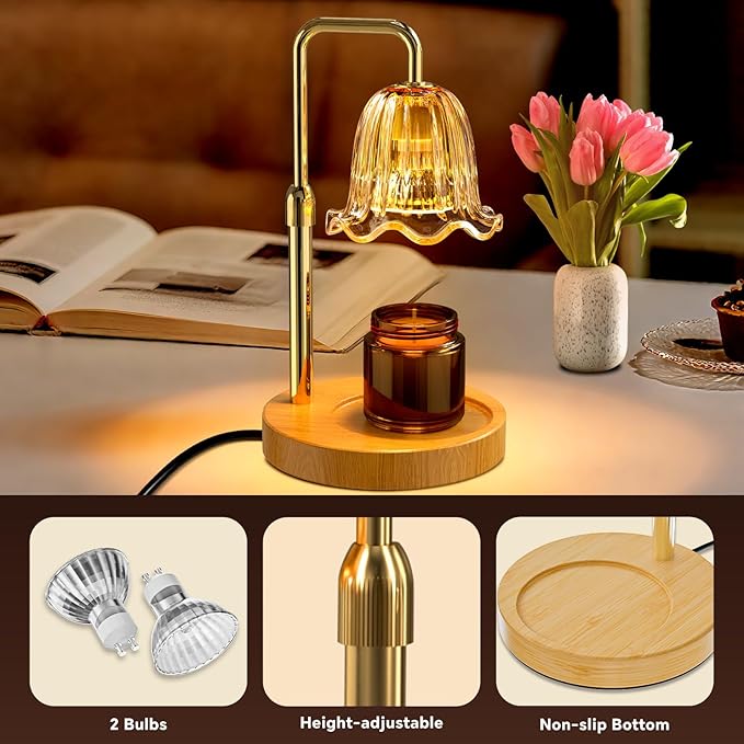 WarmEmbrace Candle Warmer Lamp with Timer Dimmer, Electric Candles Warmer Lamps for New Home Room Decor, Birthday Gifts, Height-Adjustable Wax Melting Warmer Lamp for Jar Scented Candles, Gold