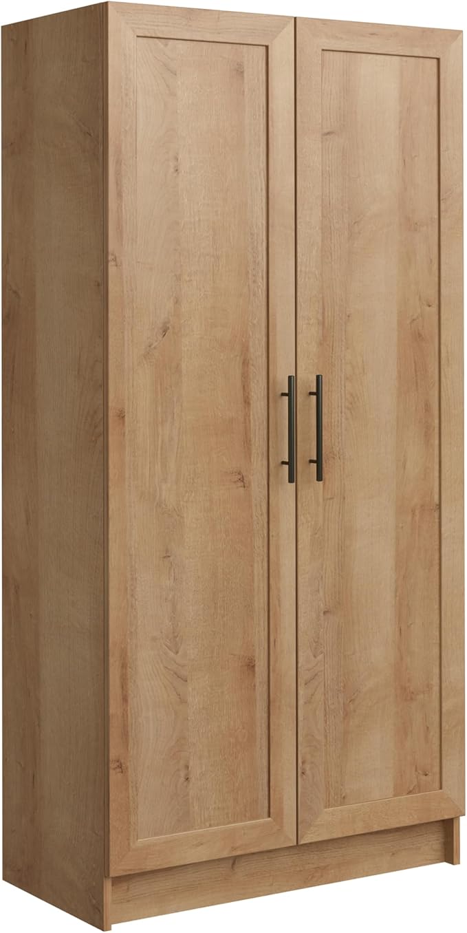 Prepac Natural Oak Elite 65" Tall Accent Kitchen Pantry Cabinet, Craft or Bathroom Storage Cabinet, Buffet Storage with Panel Doors, 3 Shelves, 32" W x 16.75" D x 65" H, Ideal for Home Organization
