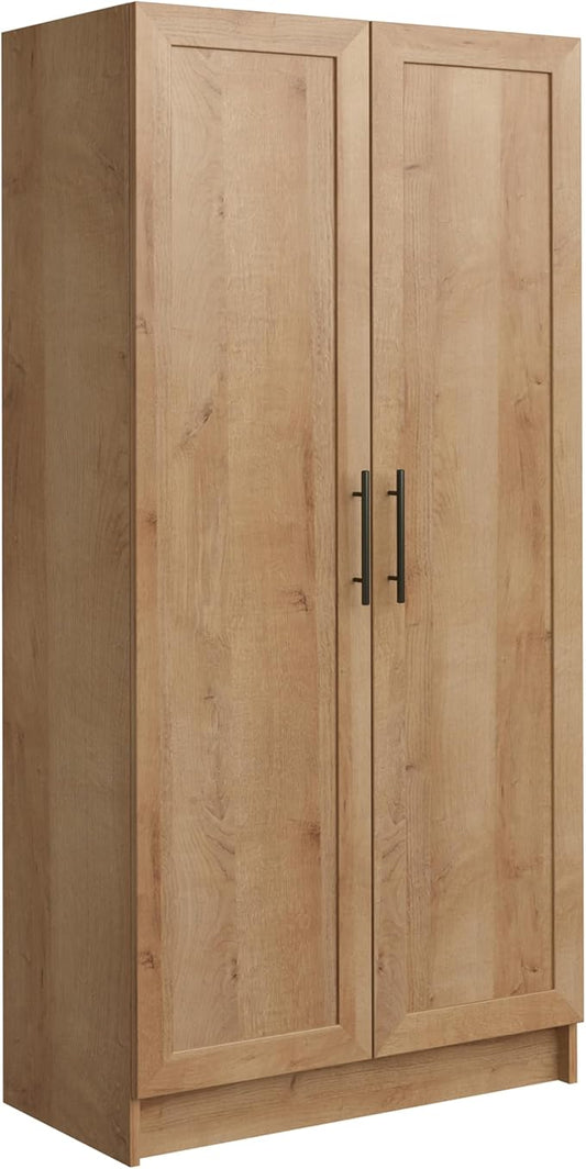 Prepac Natural Oak Elite 65" Tall Accent Kitchen Pantry Cabinet, Craft or Bathroom Storage Cabinet, Buffet Storage with Panel Doors, 3 Shelves, 32" W x 16.75" D x 65" H, Ideal for Home Organization