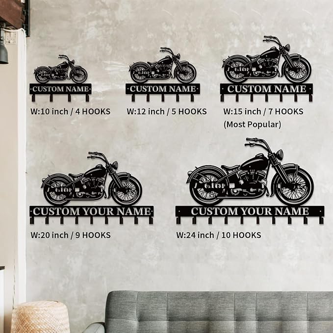 Personalized Custom Name Motorcycle Keys Hooks,Metal Motorcycle Art Clothes Keys Hooks,Metal Motorcycle Lover Wall Home Storage Decorative Keys Hooks,Key Holder Hooks for Wall (Style A)