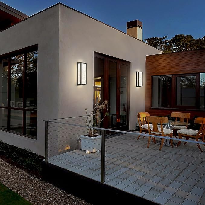 Outdoor Wall Light LED 20W 16.9in Rectangle - Black Modern Exterior Lighting Fixture with Resin Shade,IP65 Waterproof Porch Sconce Brightens to Garage,Front Door,Patio