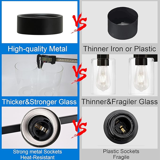 MELUCEE Black Vanity Light Fixture 6-Light Industrial Metal Wall Sconce Bathroom Lighting for Bedroom Hallway Kitchen, Clear Glass Shade Included (Patent No.: US D963914 S)