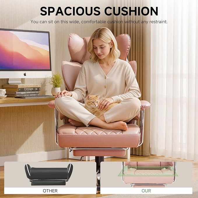 COMHOMA Big and Tall Office Chair, High Back Leather Gaming Chair with Footrest, Executive Ergonomic Office Chairs with Pocket Spring Lumbar Support and with Outward Fixed Soft Armrests