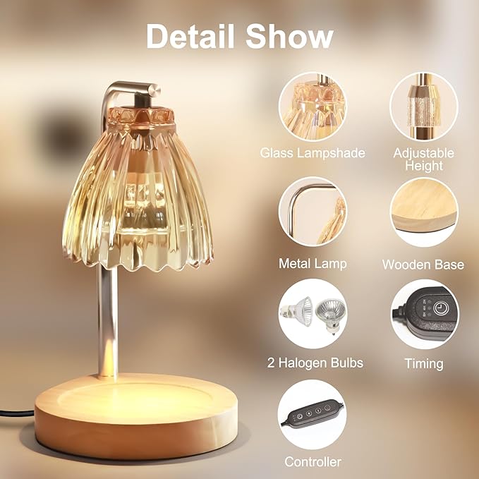 Candle Warmer Lamp Dimmable Wax Melt Warming Lamp with Timer Scented Wax Candle in Jar During Bathing & Yoga & Meditation with 2 Bulbs Home Decor Gift for Female (Pleated Skirt)