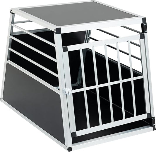 Single Doors Aluminium Pet Car Transport Crate, Lockable Travel Dog Cage, Sturdy Construction for Small Dogs and Cats, Portable Puppy Carrier for Car Use