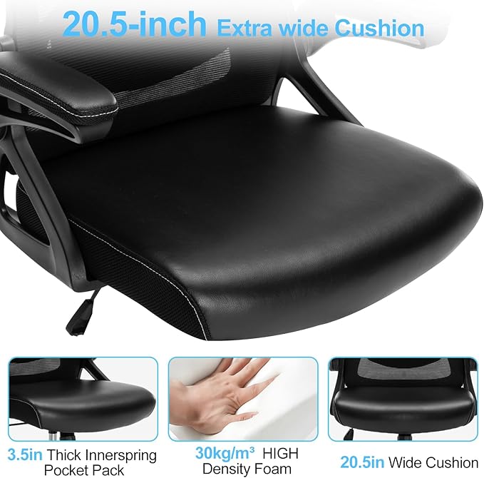 Ergonomic Office Chair, Desk Chair with Adjustable Lumbar Support, High Back Mesh Chair with Blade Wheels, Executive Chair for Home Office
