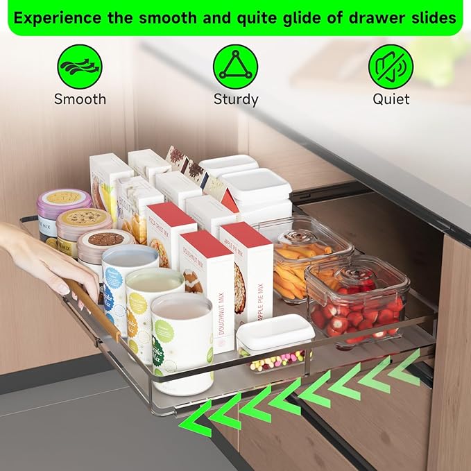 Expandable Pull Out Drawers for Cabinets, Kitchen Cabinet Slide Out Shelves, Adjustable Roll Out Drawers, Stainless Steel, Medium 2 Pack, (14.5"-24") Width x 17.5" Depth