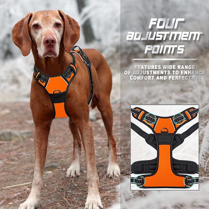 BARKBAY No Pull Dog Harness Front Clip Heavy Duty Reflective Easy Control Handle for Large Dog Walking(Orange,S)