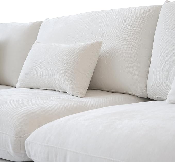 156" Cloud Couch Modular Sectional Sofa with Ottoman,L Shaped Down Couch, Down Filled Convertible Sofa,Cover Washable and Replaceable Couches for Living Room,White