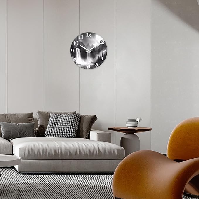 XNM Black and White Office Wall Clock Battery Operated 20 Inch Landscape Silent Clock for Wall Round Glass Large Wall Clock Analog