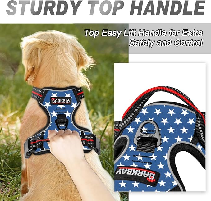 BARKBAY No Pull Dog Harness Front Clip Heavy Duty Reflective Easy Control Handle for Large Dog Walking(Star,XL)
