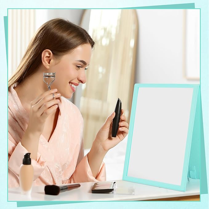 Foldable Portable Full Length Mirror for Dorm Dance Backstage Camping Travel Hanging Folding Makeup Body Mirror for Dancers Artists Home Aestheticians Spa(Mint Green,33.5" X 13.4")