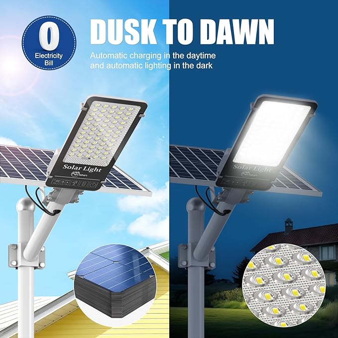 10000W Solar Street Lights Outdoor - 6500K Parking Lot Lights Commercial Dusk to Dawn, Heavy Duty Split Type LED Solar Street Light Remote Control, Street Light for Yard/Driveway