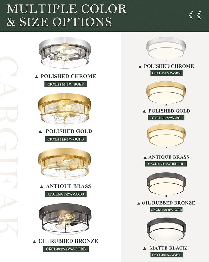 12" Flush Mount Ceiling Light, Farmhouse Style, Bubble Glass,Brass Gold, for Living Room, Bedroom, Dining – CKCL4822-2W-SGBB