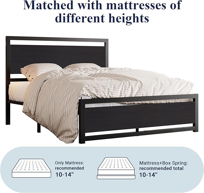 Allewie Queen Bed Frame with Headboard, Heavy Duty Metal Platform Base with Strong Support, Underneath Storage Space, Stable Mattress Foundation, No Box Spring Needed, Black