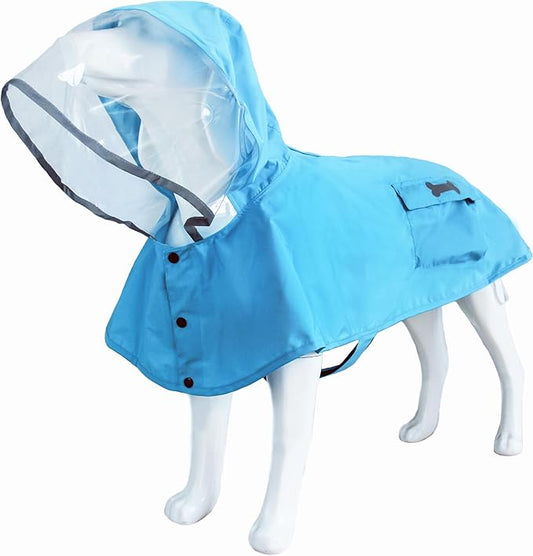 Dog Waterproof Raincoat with Poncho Hoodie, High Reflective Adjustable Yellow Pet Rain Jacket with Leash Hole for Small Medium and Large Dogs (Blue, X-Large)